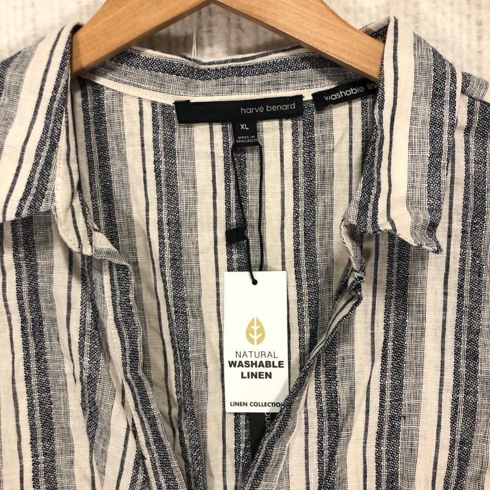 Harve Benard XL Sleeveless Linen Blend Striped Twist Front Top Blouse Shirt - Picture 4 of 9